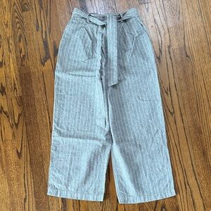 B30 Uniqlo Women Mediym Gray Striped Wide Leg Pants Removable Belt